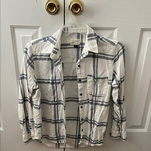 White and Black Plaid Button-Up Shirt